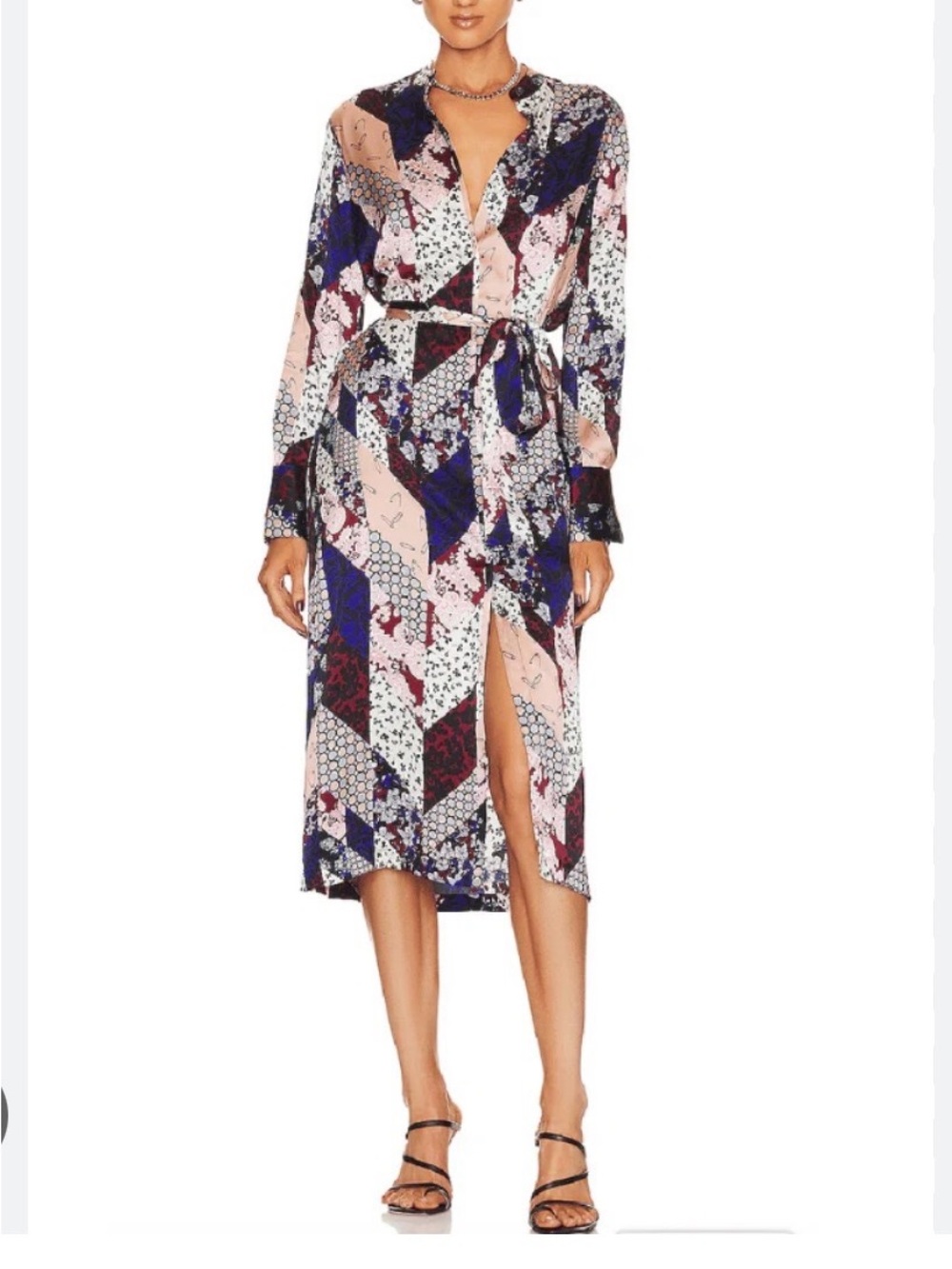 Equipment Patchwork Wrap Midi Dress in Pink, Blue & Black